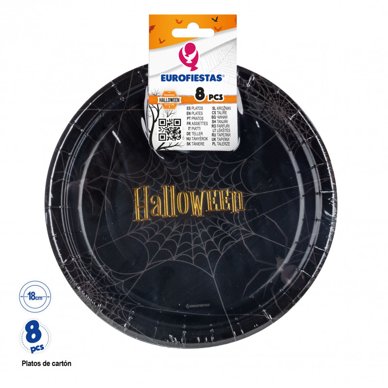 Prato de halloween de papelão em pacote de 8 unidades e 18 cm