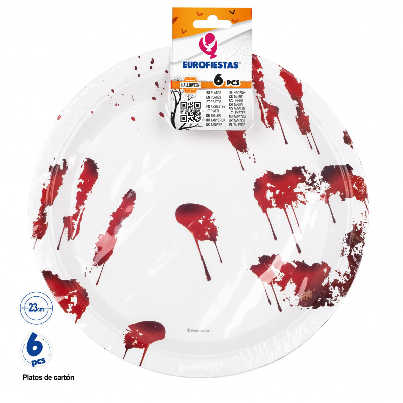 Pratos aterrorizantes para Halloween em pack de 6 peças e 23 cm
