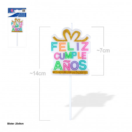 Vela branca feliz aniversário em forma com laço