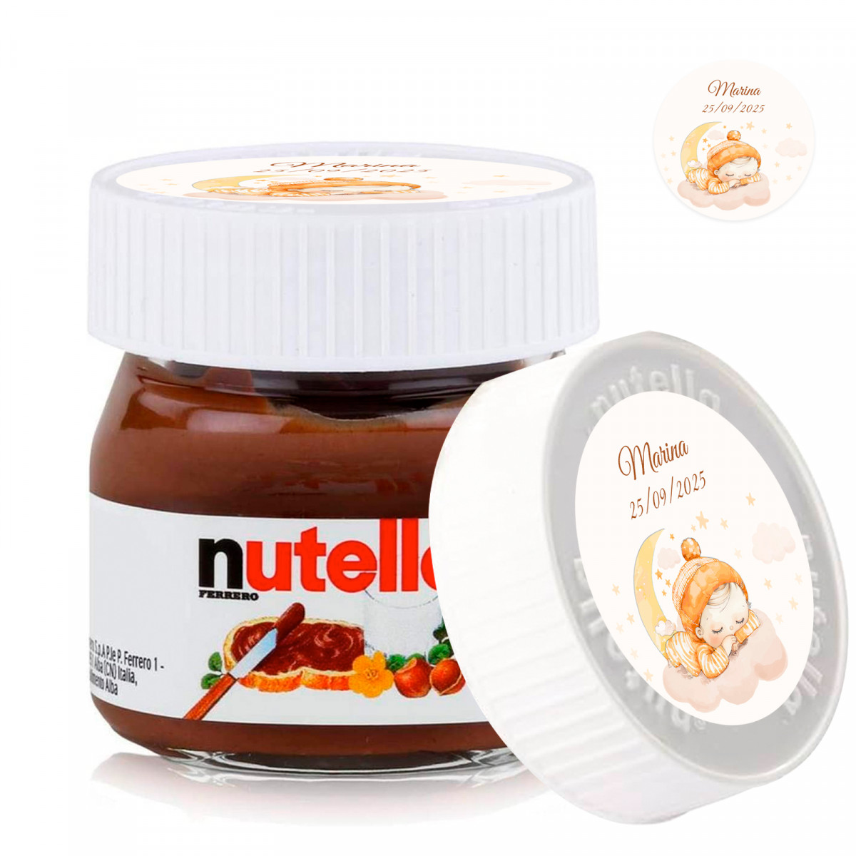 Nutella 25 gramas com tampa personalizada para lembrancinhas de batizado