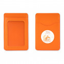 Porta-cartões laranja com adesivo de batizado personalizado para mais detalhes