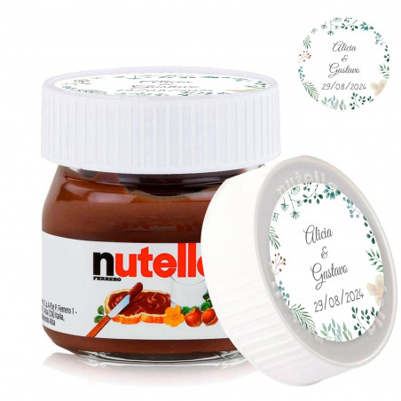 Nutella 25 gramas em pote de vidro com adesivo floral personalizado de 3 cm para mais detalhes