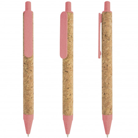 Caneta de palha de trigo rosa em estojo com adesivo de batizado para detalhes