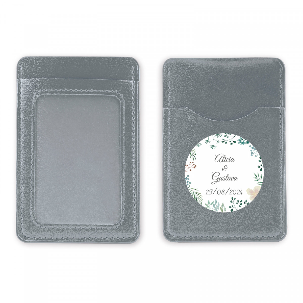 Porta-cartões prateado com adesivo herbal personalizado
