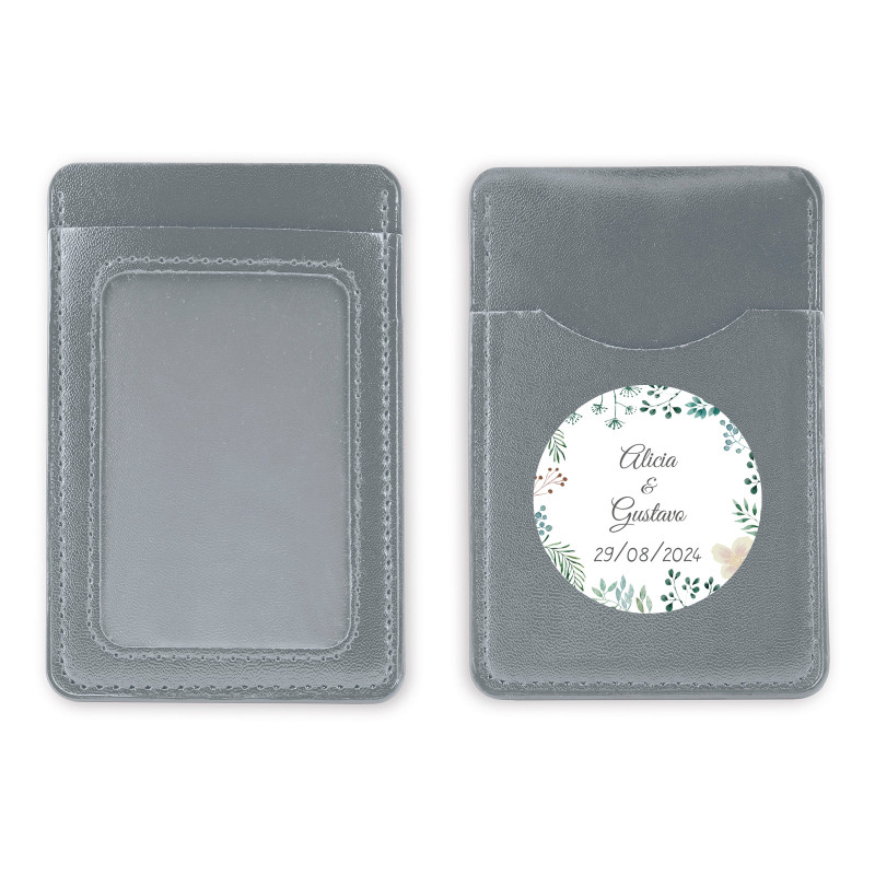 Porta-cartões prateado com adesivo herbal personalizado