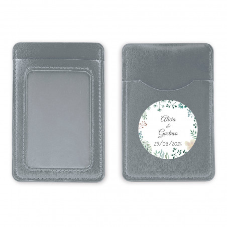 Porta-cartões prateado com adesivo herbal personalizado