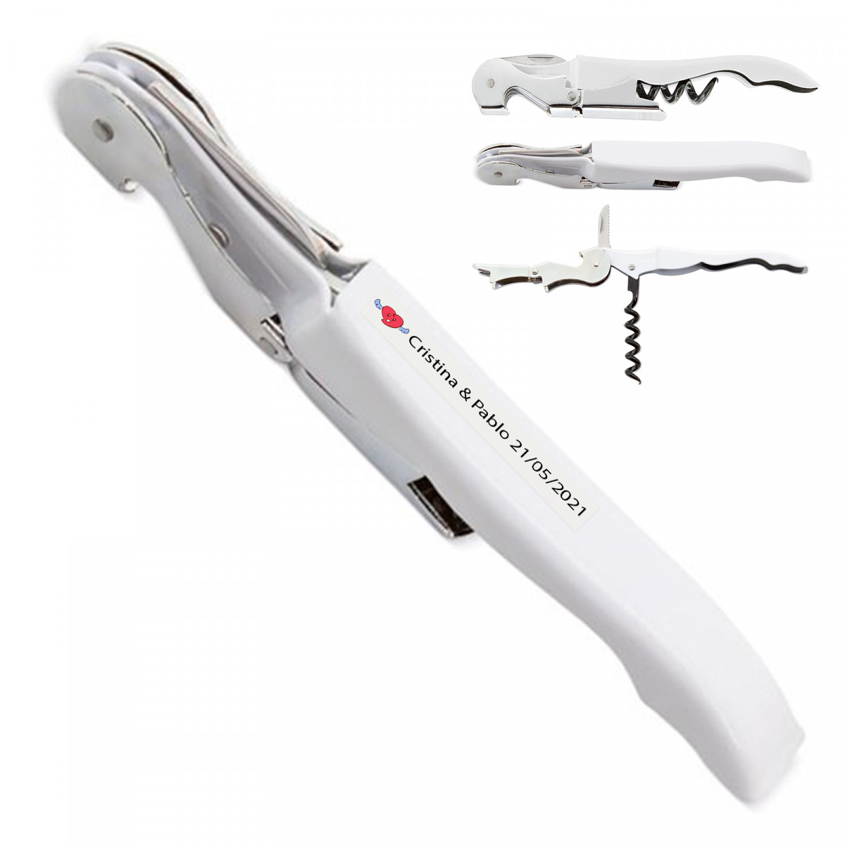 Saca-rolhas branco personalizado para lembranças