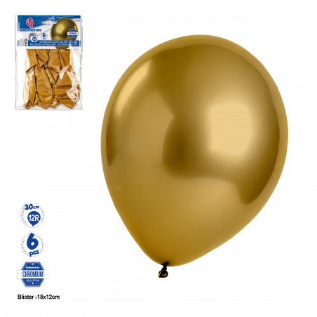 Globo cromado dourado em pacote de 6 unidades