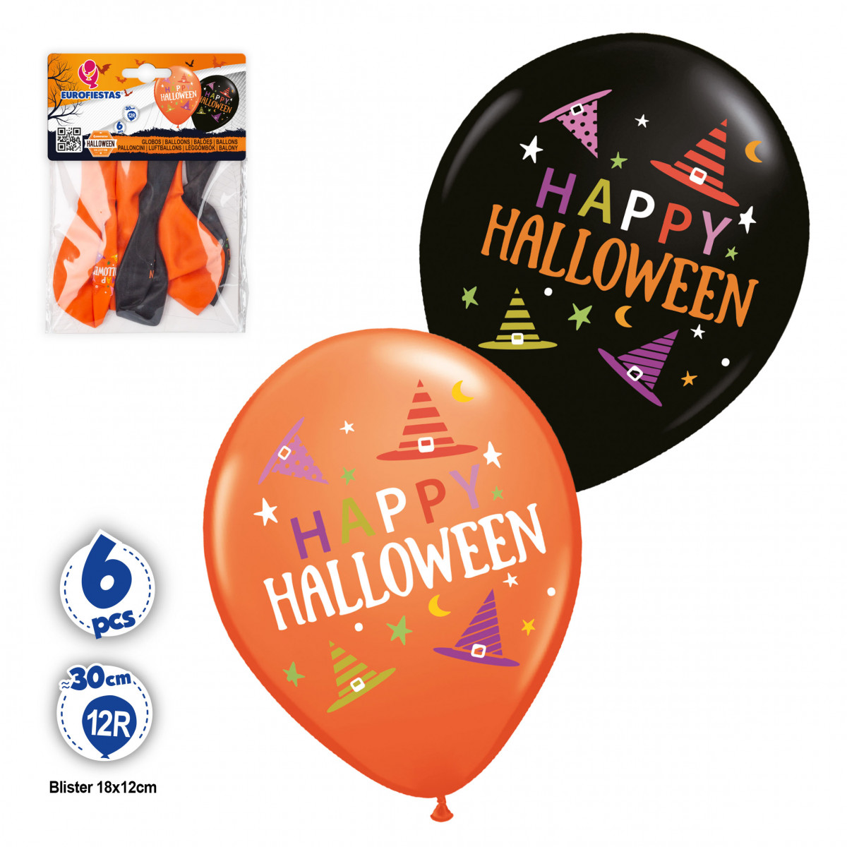 Baloons de látex para Halloween laranjas e pretos em pacote de 6 unidades