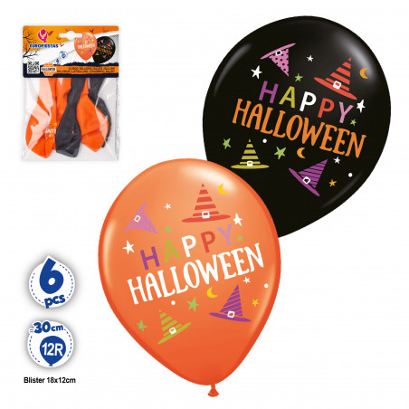 Baloons de látex para Halloween laranjas e pretos em pacote de 6 unidades
