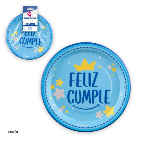 Pratos descartáveis para aniversários de cor azul em embalagem de 8 unidades