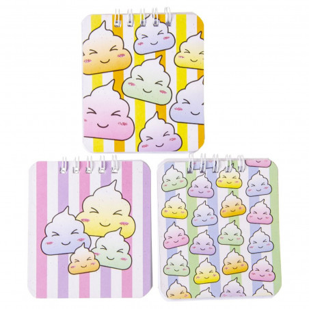 Caderno com emoticons e lápis com borracha em forma de borboleta e adesivo personalizado para detalhes