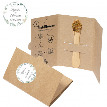Sementes de flores silvestres em palitos para plantio com adesivos personalizáveis para presentear.