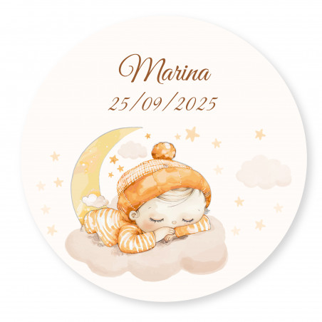 Pote de marshmallows doces com adesivo personalizado para batizados