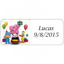 Caixa com lápis de cor e apontador com concha de morango e adesivo personalizado do Pocoyo para mais detalhes