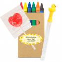 Lápis de cera coloridos personalizados com um pirulito e um soprador de bolhas em formato de pato para detalhes