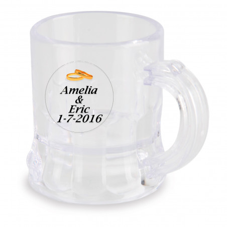 Copo shot com adesivo transparente personalizado para lembrancinhas de casamento