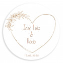 Adesivo de 5cm com coração com linhas minimalistas redondo personalizável para casamentos