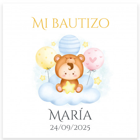 Adesivo quadrado 5x5cm com bebê na nuvem