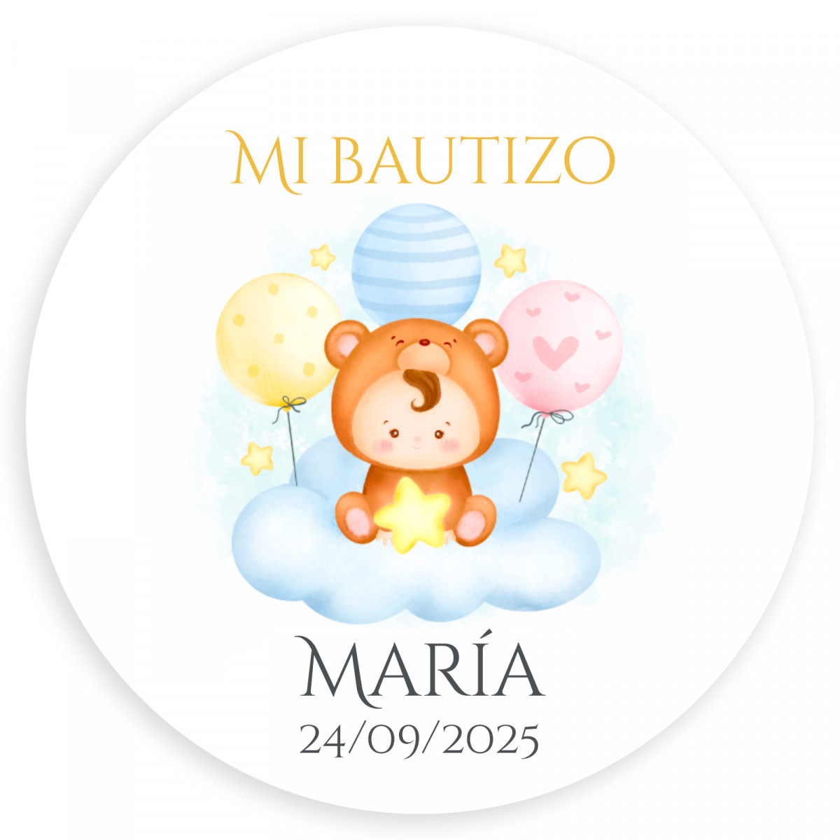 Adesivo personalizável de 3 cm com bebê na nuvem