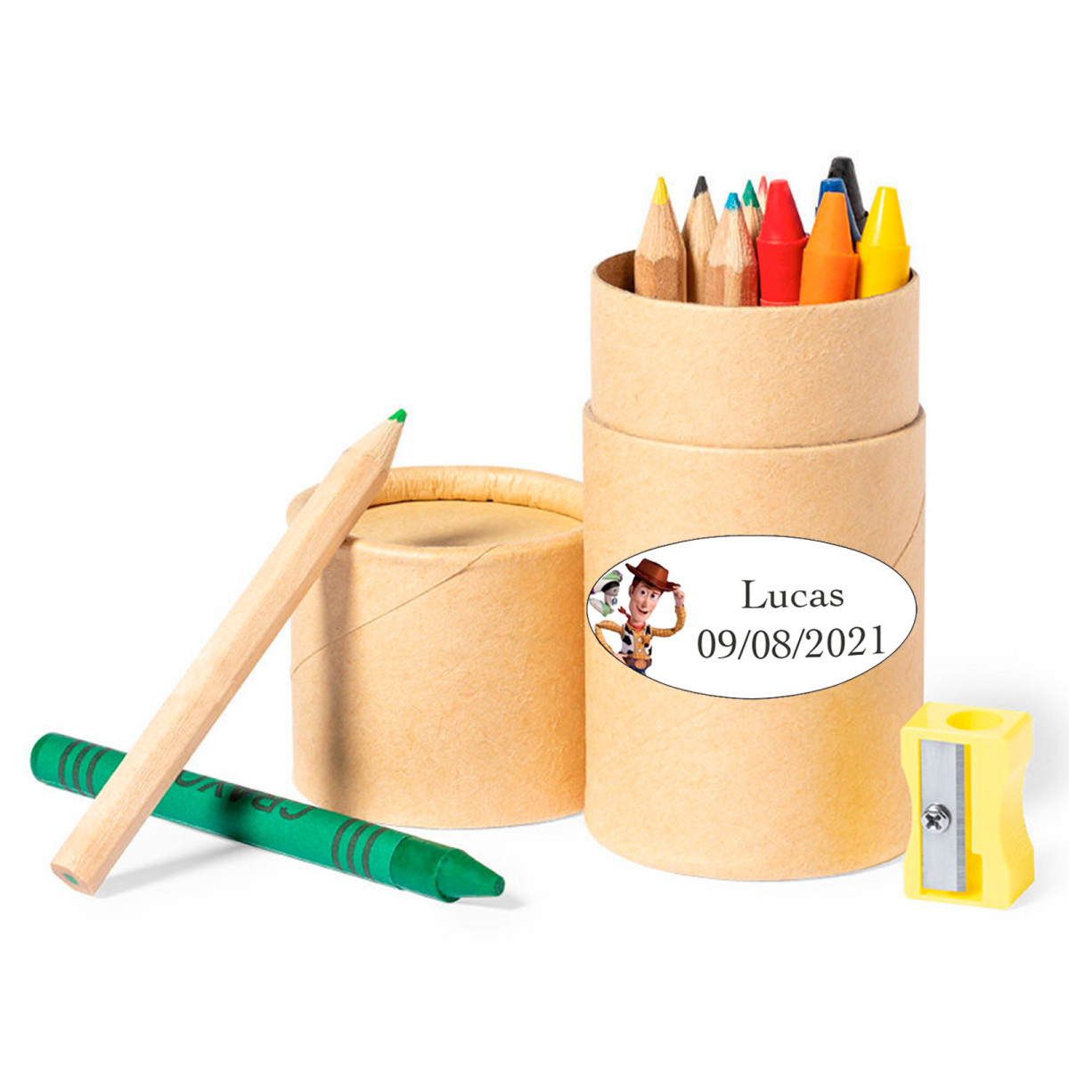 Estojo com cores, ceras e apontador personalizado para detalhes