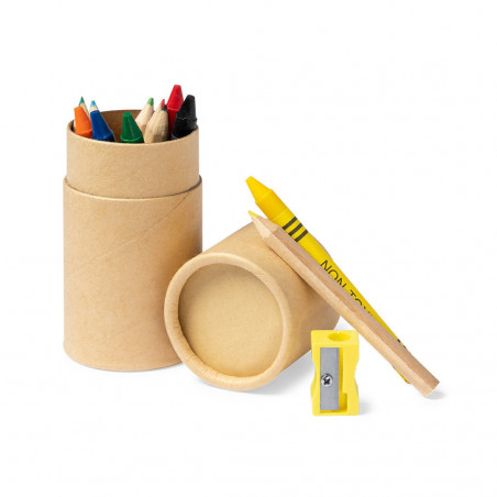 Estojo com cores, ceras e apontador personalizado para detalhes
