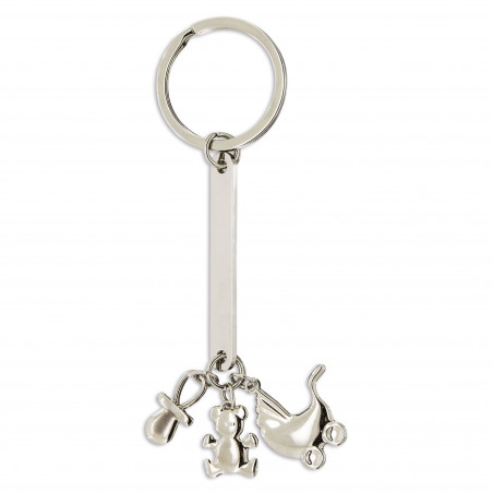 Chaveiro com chanfros de metal com bolsa de pano e adesivo personalizável para detalhes