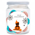 Pote de cérebros de gelatina com adesivo personalizável para detalhes de Halloween
