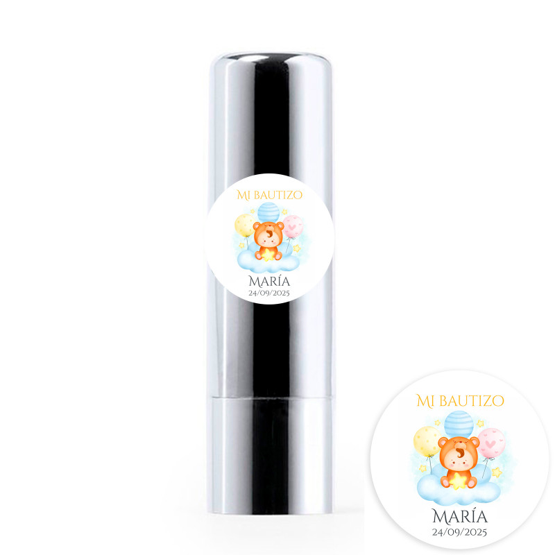Bálsamo labial metálico com adesivo fofo e personalizável para detalhes