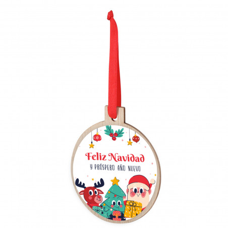 Enfeite de natal redondo de madeira com adesivo personalizado