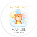 Pulseira rosa com pompom em bolsa de tecido com adesivo personalizado para batizados