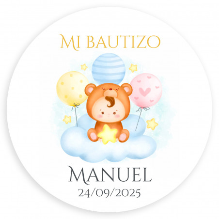 Pulseira rosa com pompom em bolsa de tecido com adesivo personalizado para batizados
