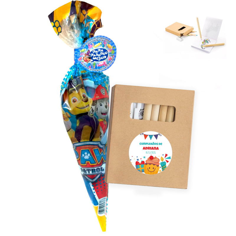 Caixa com desenhos e cores para colorir personalizada com cone de doce para detalhes