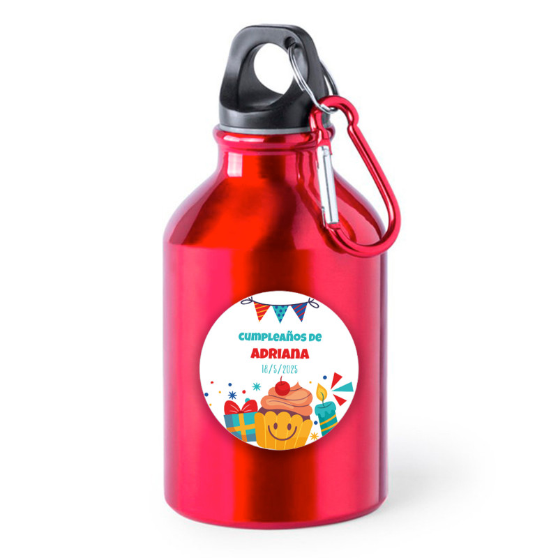 Garrafas vermelha com adesivo personalizável para detalhes