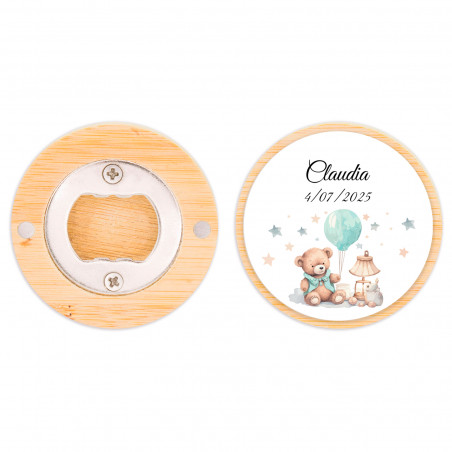 Abridor de garrafas de bambu personalizado para lembrancinhas de batizado