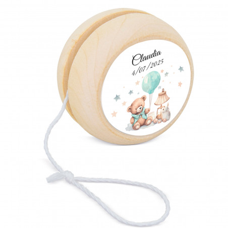 Yoyo de madeira personalizado com adesivo para batizado