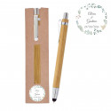 Caneta de Bambu com Ponta para Telas Touch e Adesivo Personalizado