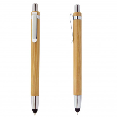 Caneta de Bambu com Ponta para Telas Touch e Adesivo Personalizado