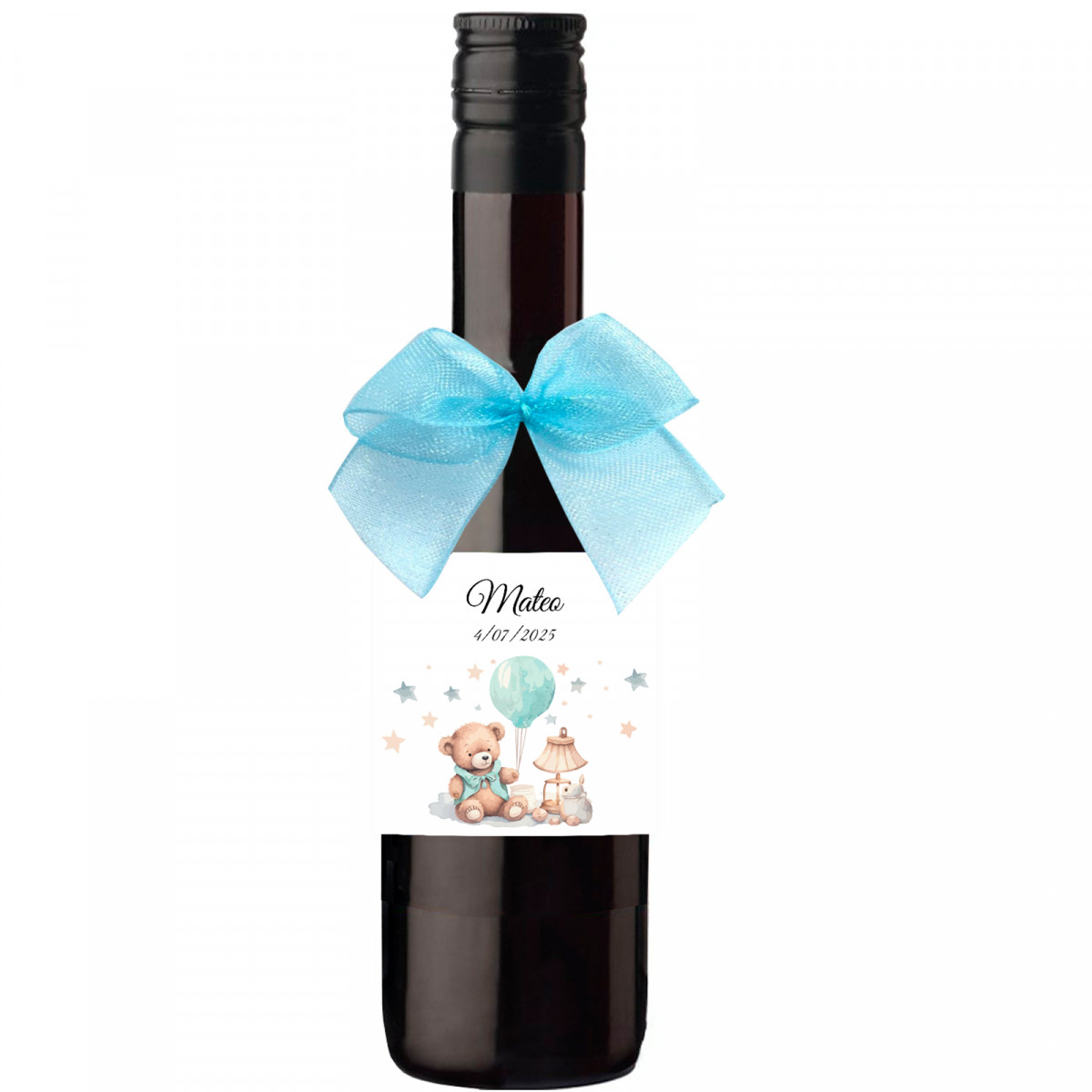 Garrafa de vinho com decoração de batismo