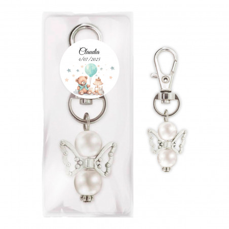 Chaveiro anjo da guarda com adesivo personalizado para batismo