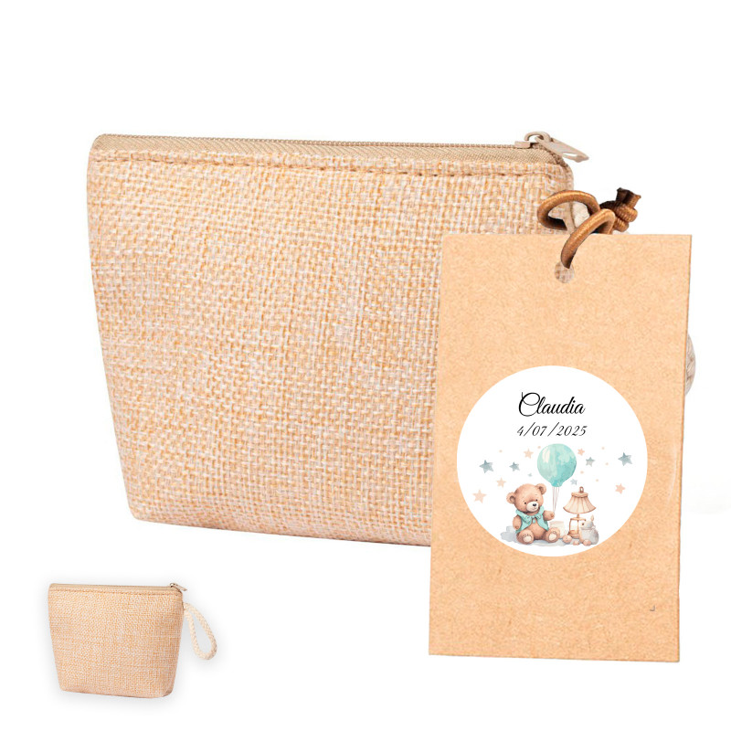 Bolsa com tag personalizada para pendurar com detalhes de batizado