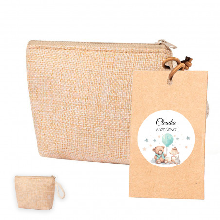 Bolsa com tag personalizada para pendurar com detalhes de batizado