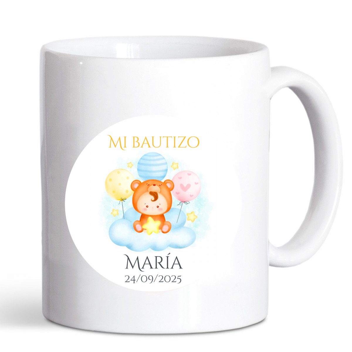 Caneca personalizada com adesivo para lembrancinhas de batizado