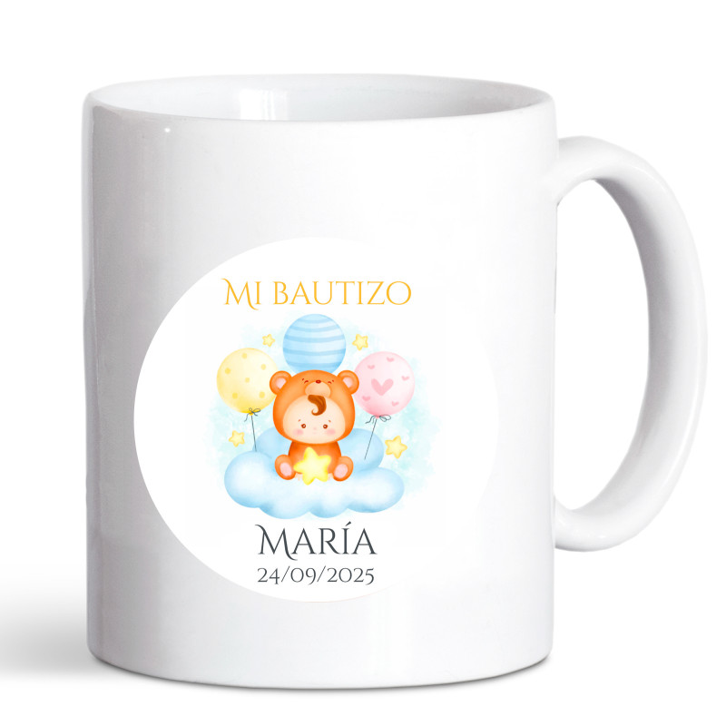 Caneca personalizada com adesivo para lembrancinhas de batizado