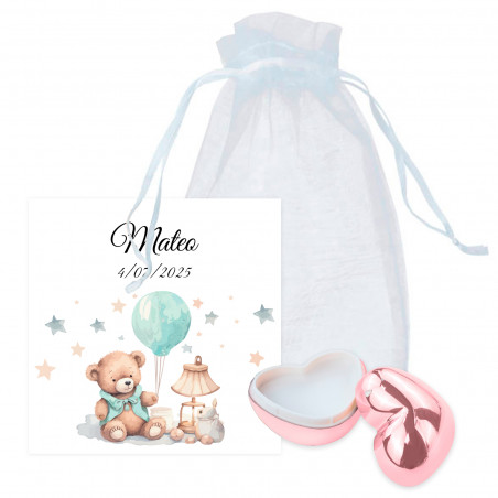 Protetor labial com cartão personalizado em saquinho de organza para lembrancinhas de batizado