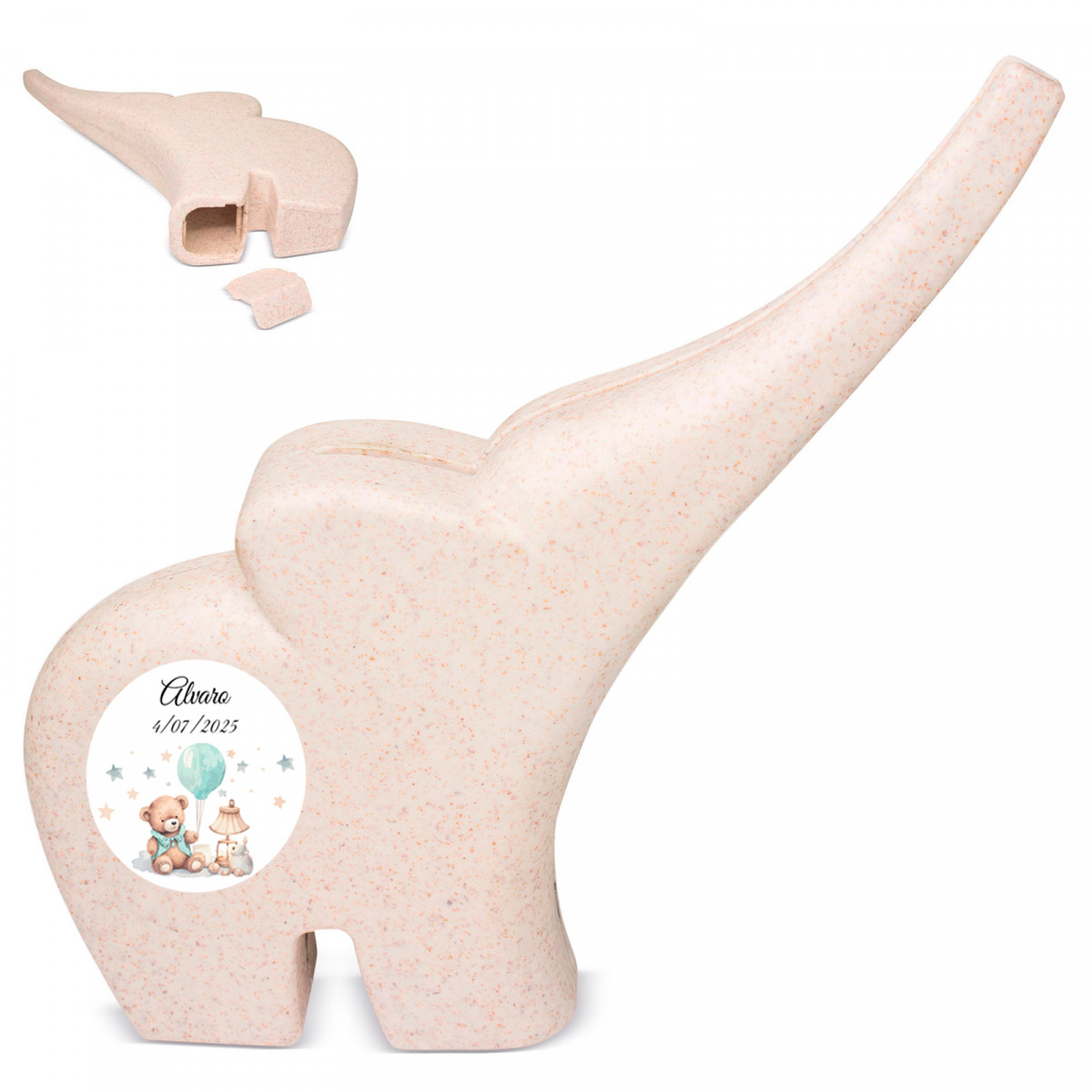 Porquinho em forma de elefante personalizado para detalhes de batismo