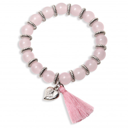 Pulseira rosa de contas com pompom em bolsa de algodão e adesivo personalizado para casamentos
