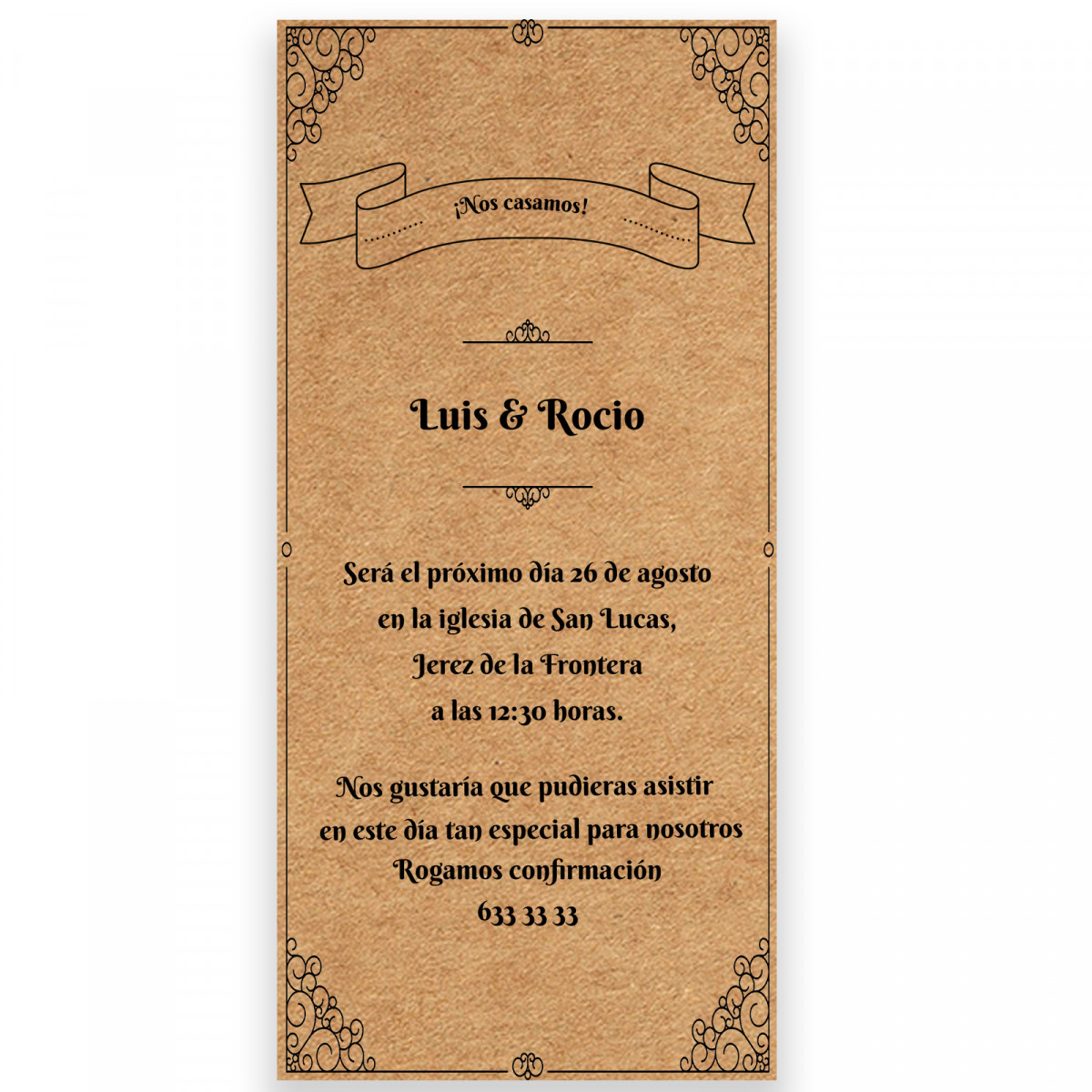 Convite de casamento com design de bordas clássicas personalizável