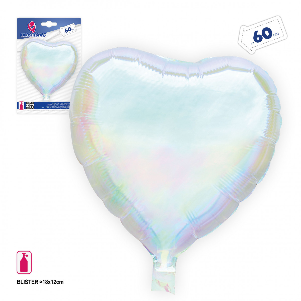 Globo em forma de coração iridescente de foil