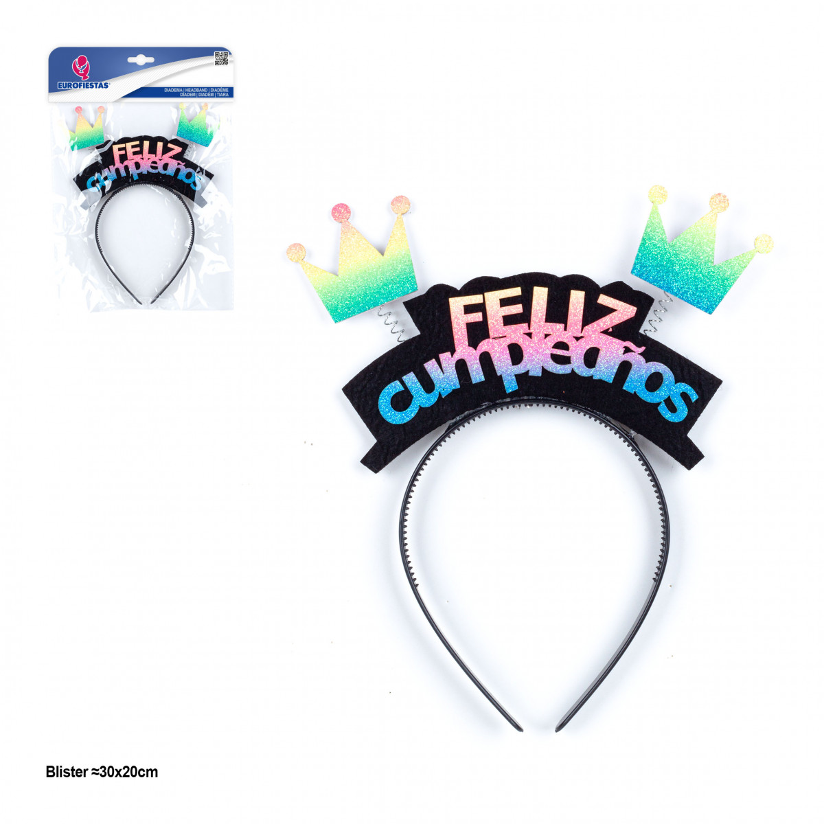 Diadema de aniversário preta com purpurina